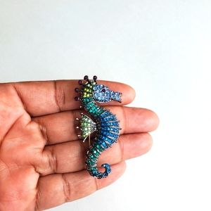 Blue Rhinestone Seahorse Brooch/Pendant